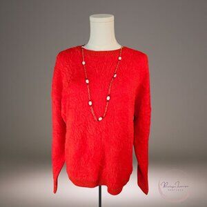 Red Fuzzy Knit Sweater – Time and Tru – Cozy Crew Neck – Size L (12–14)